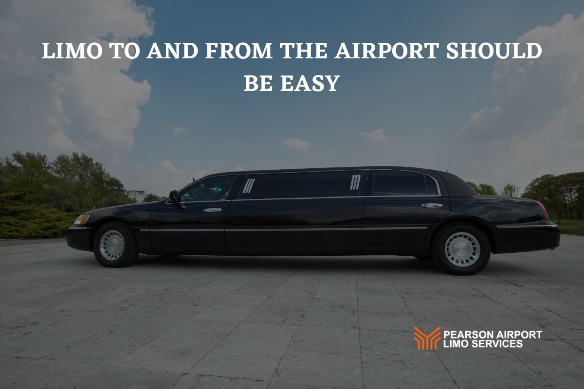 A luxury limousine arriving at the airport, providing smooth and convenient transportation for travelers.